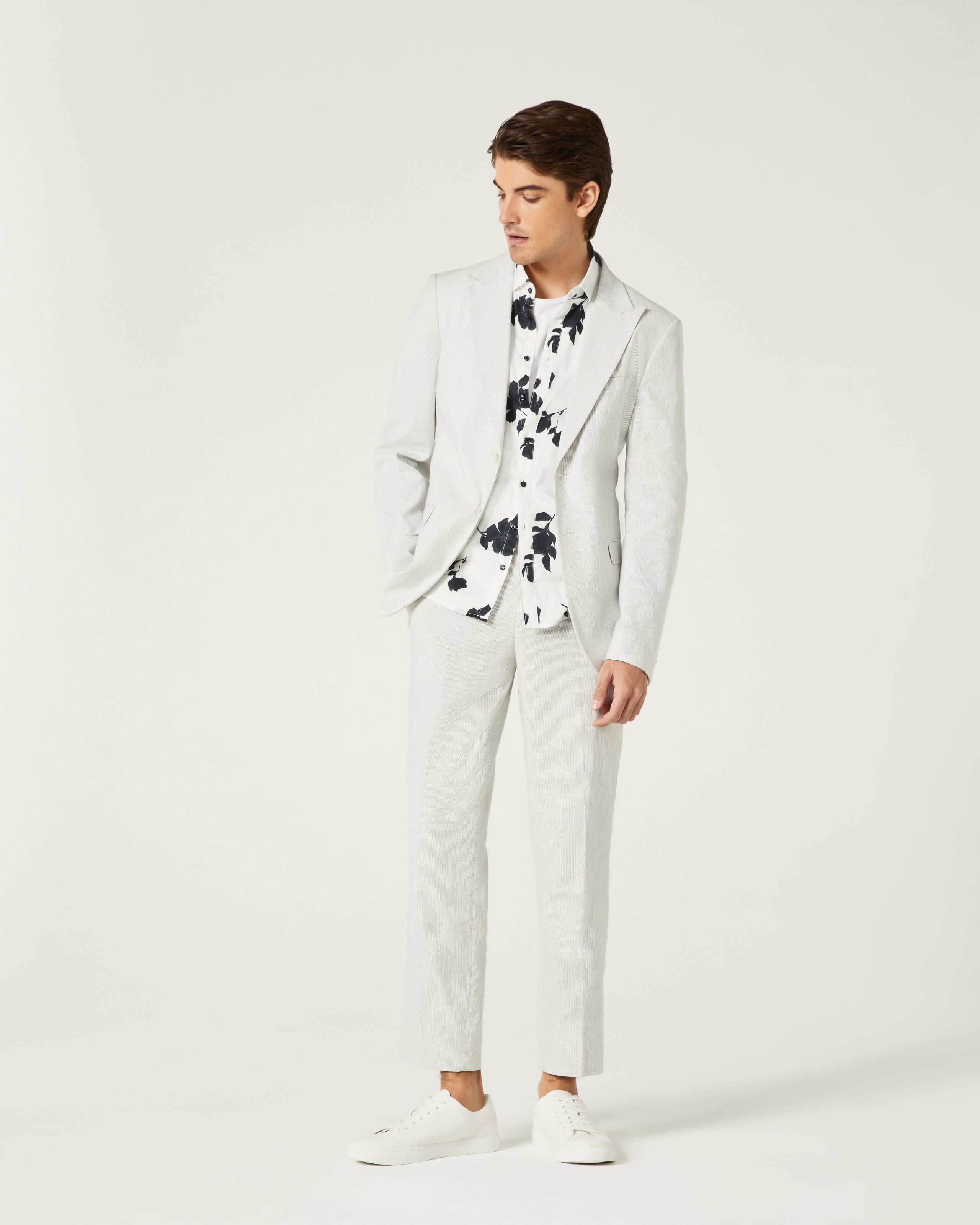 Floral shirt black suit hotsell